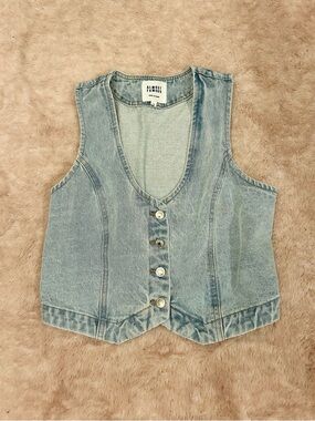 Almost Famous Faded Light Blue Denim Button Vest
